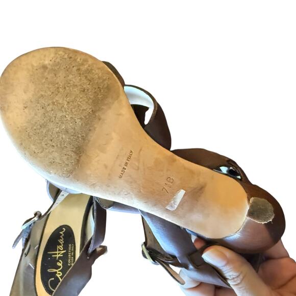 Cole Haan Collection Brown Leather Made In Italy Strappy Heels Size 7.5 - Picture 9 of 9